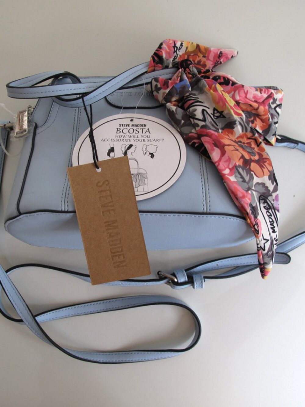 🆕 STEVE MADDEN Bcosta Light blue SATCHEL BAG with SCARF Handbag & Shoulder Bag